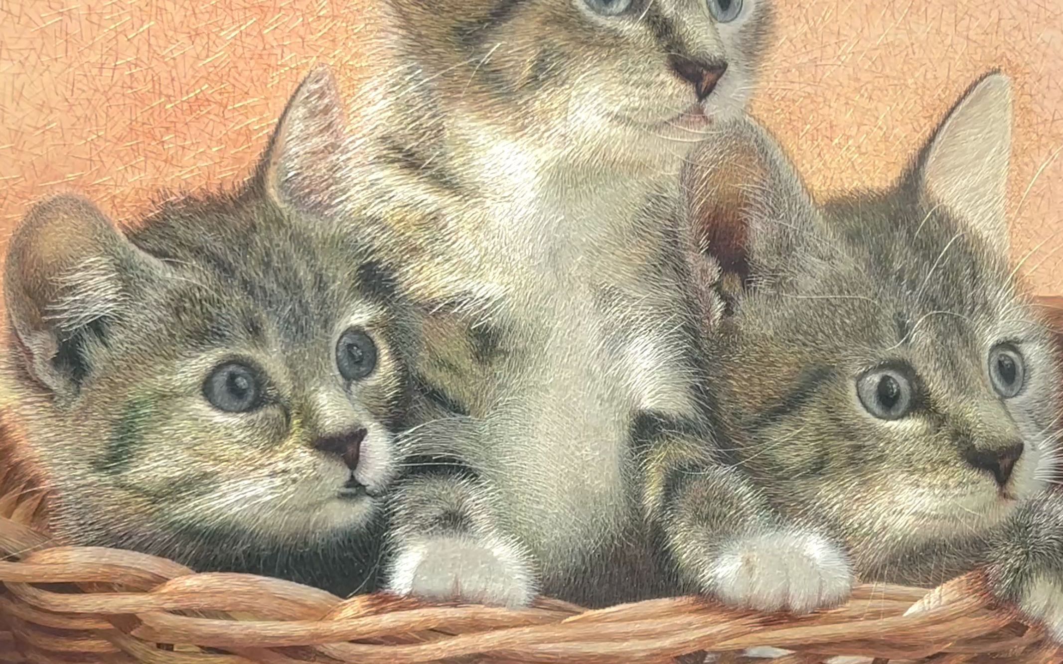 当苏绣猫咪也迷上了王心凌《爱你》～姚建萍苏绣作品《三猫图》