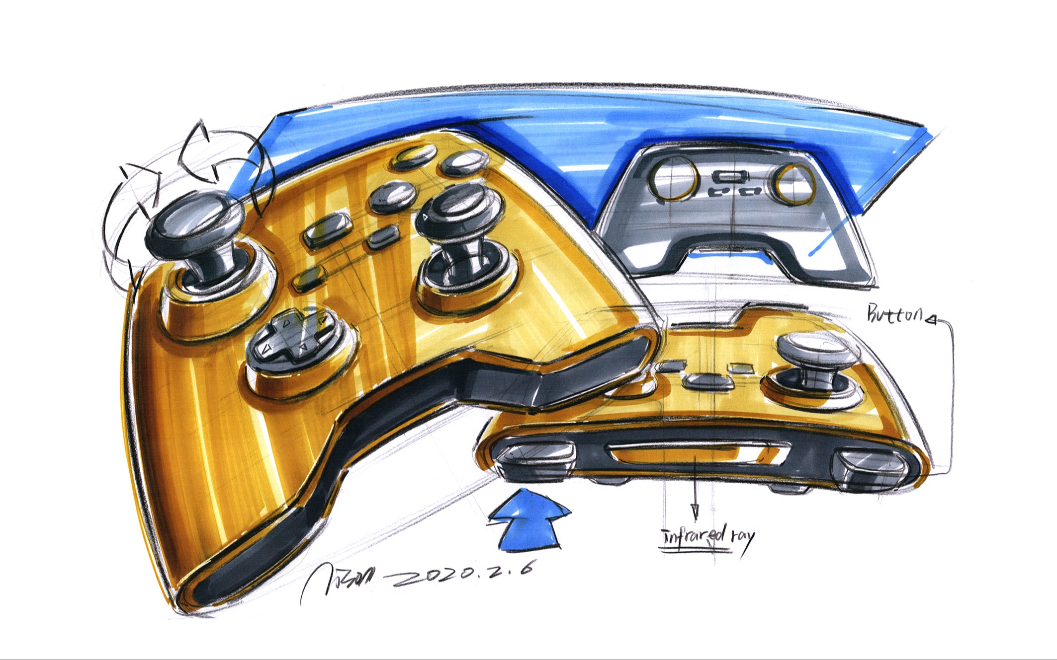 《工业产品设计手绘实例教程》-手柄马克笔手绘表现_哔哩哔哩_bili