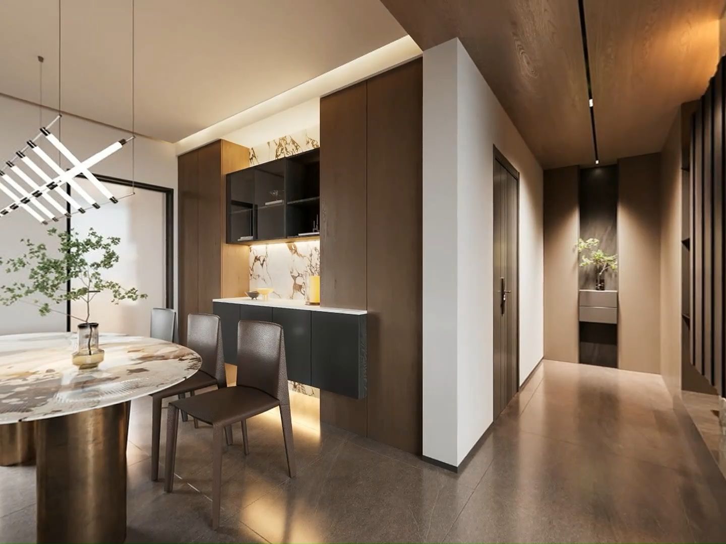 意式商务风大户型客餐厅效果图