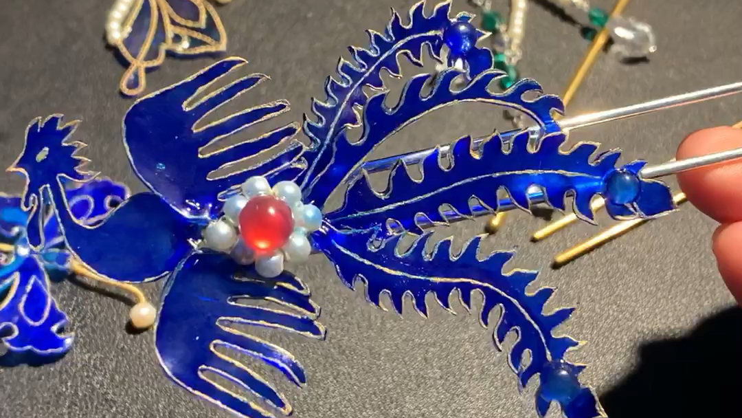 热缩仿点翠凤凰发簪