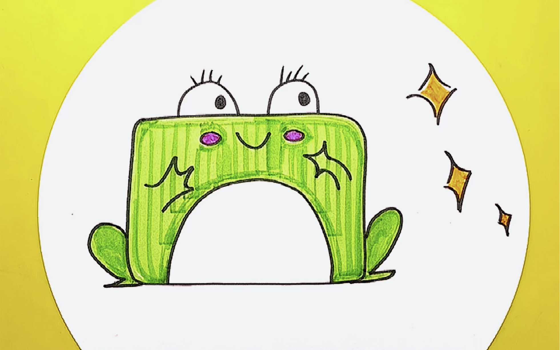 简笔画:矩形创意画小青蛙90