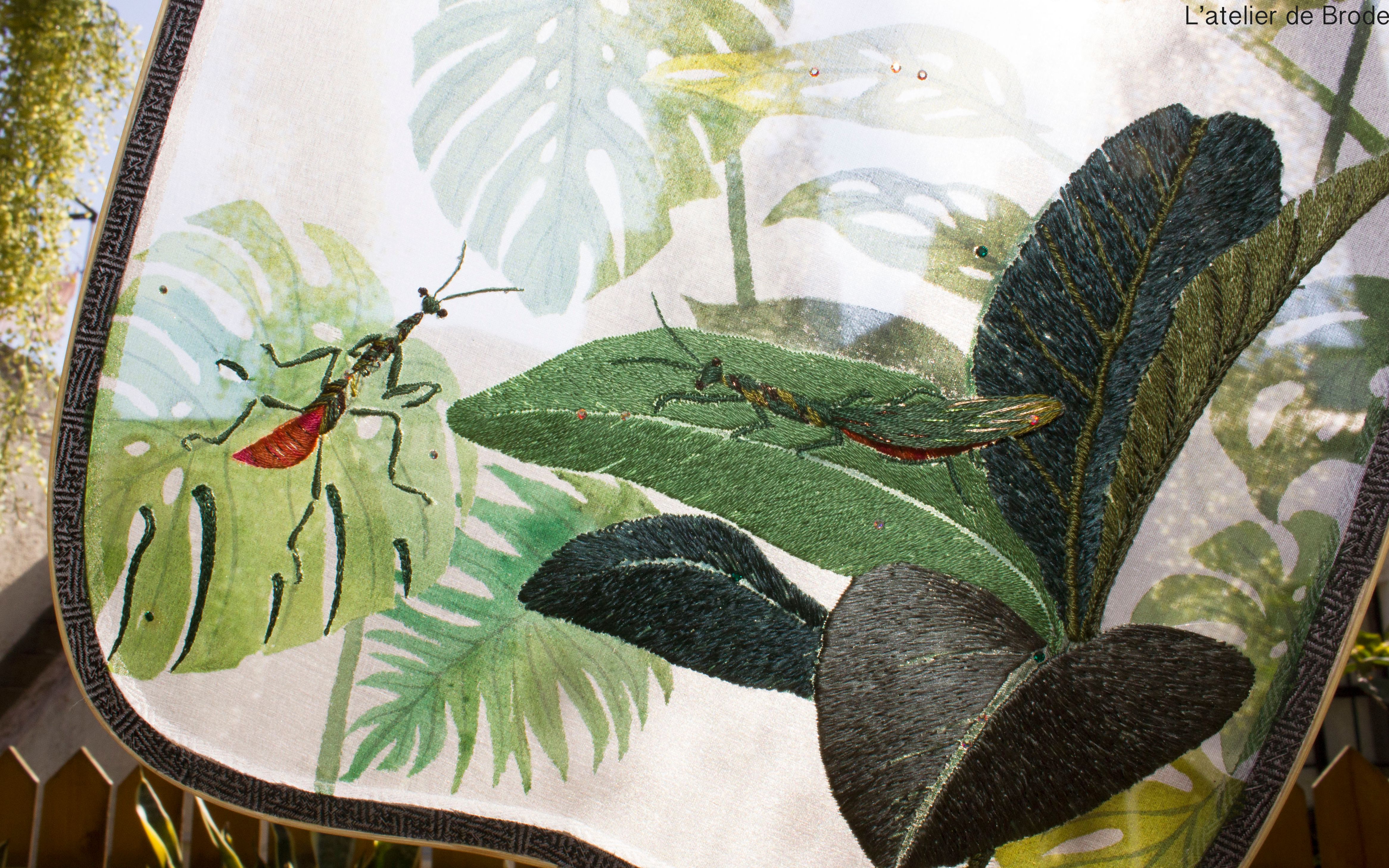 【luneville缕薇刺绣】刺绣团扇 - 龟背竹