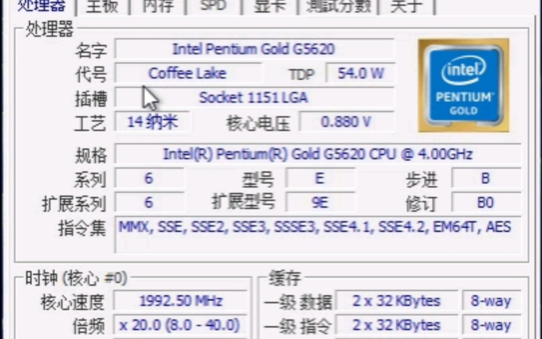 INTEL 奔腾 PENTIUM GOLD G5620处理器默频状态下性能参数和CPUZ测试得分.感谢粉丝“Mcnicesworld”提供测试视频!哔哩哔哩bilibili