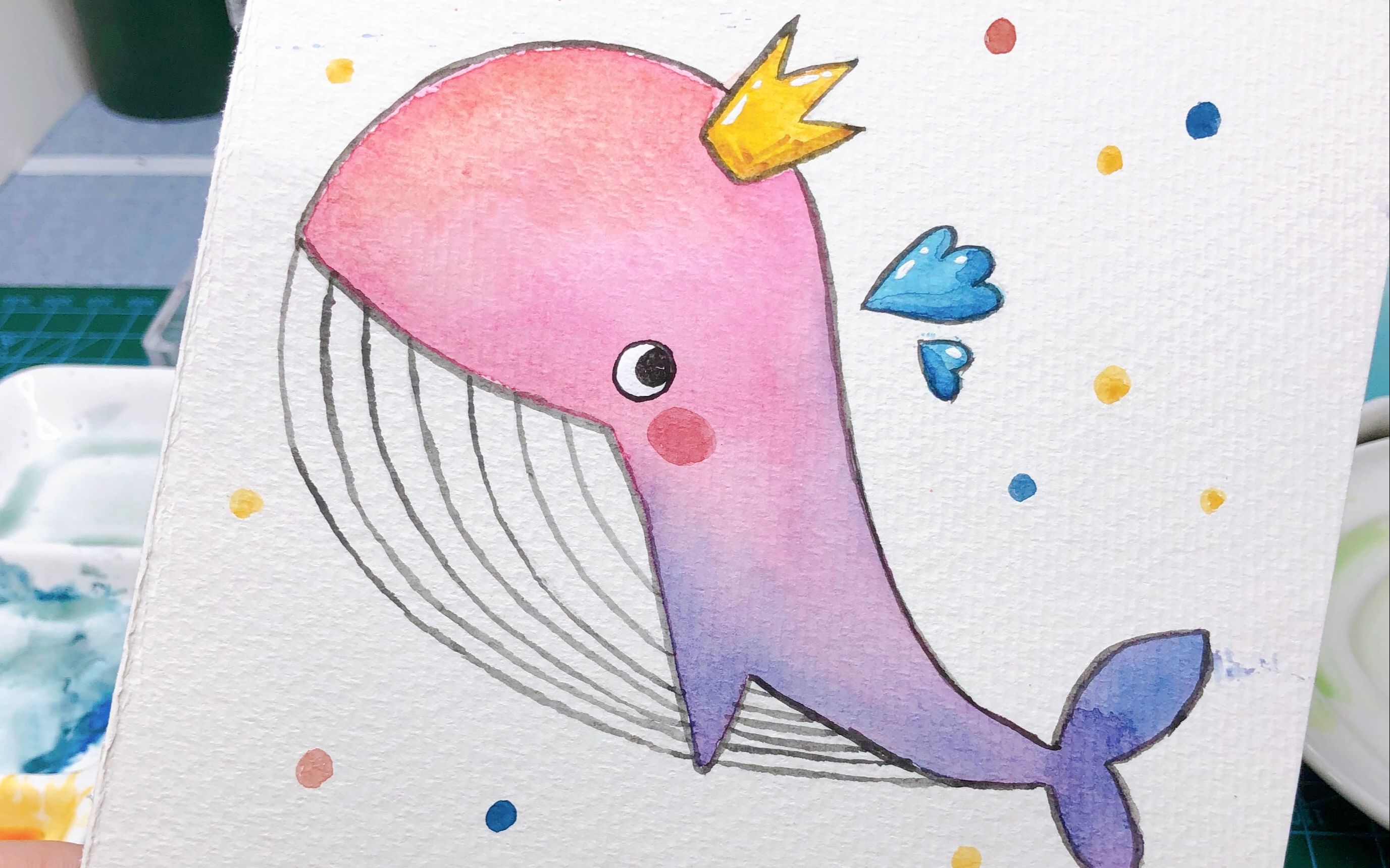 【水彩教程】一只可爱小鲸鱼的上色教程~_哔哩哔哩_bilibili