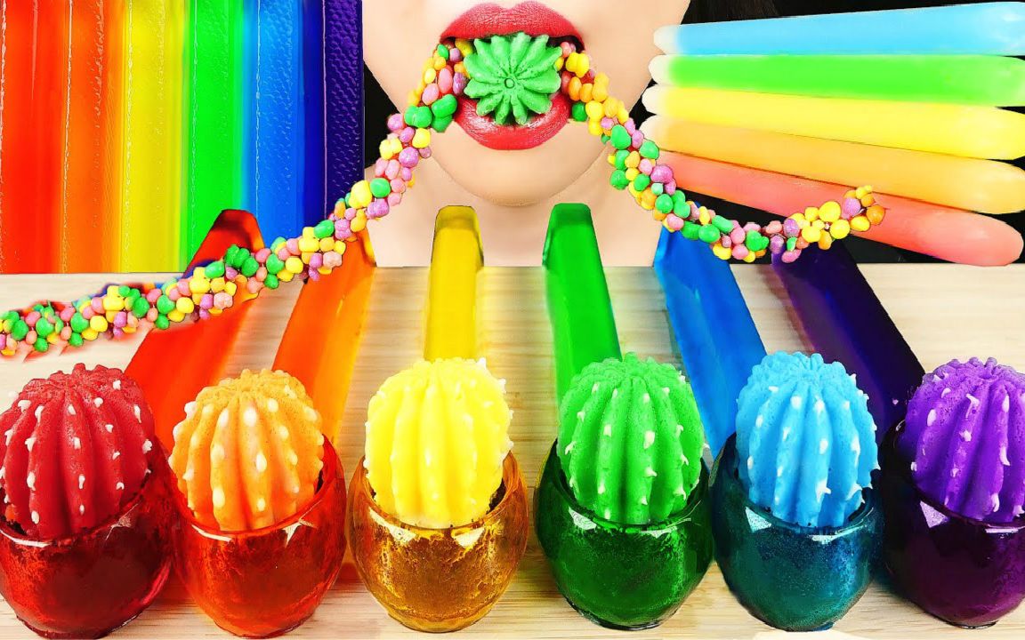 abbey彩虹果冻棒可食用彩虹仙人掌盆栽珠串粒粒糖蜡糖棒糖浆笔喷瓶