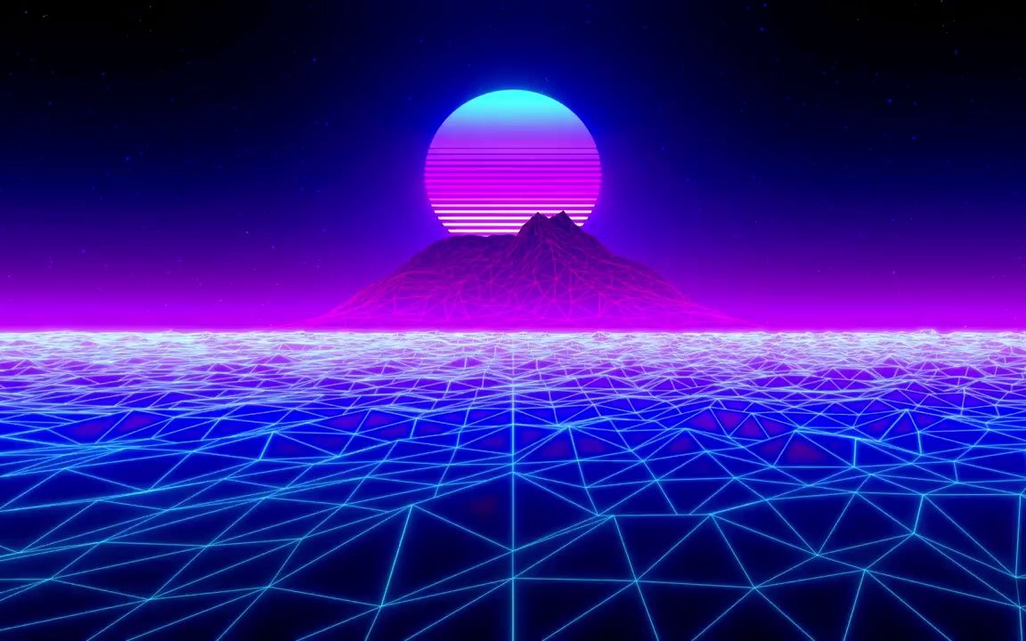 ▏k1868 4k画质酷炫低多边形风格赛博朋克山峰星球月亮宇宙炫彩动感