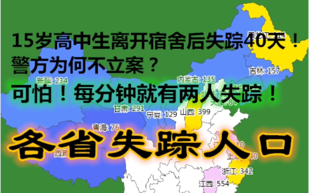 15岁高中生离开宿舍后失踪40天!警方为何不立案?可怕!每分钟就有两人失踪!一定要看护好自己的家人!各省失踪人口【数据可视化】哔哩哔哩bilibili