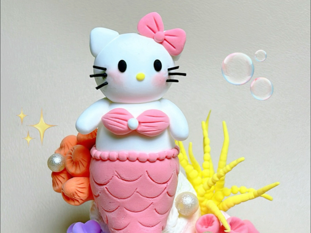 超轻粘土手工|捏一只可爱的人鱼kitty 猫吧～#粘土教程 #海底世界