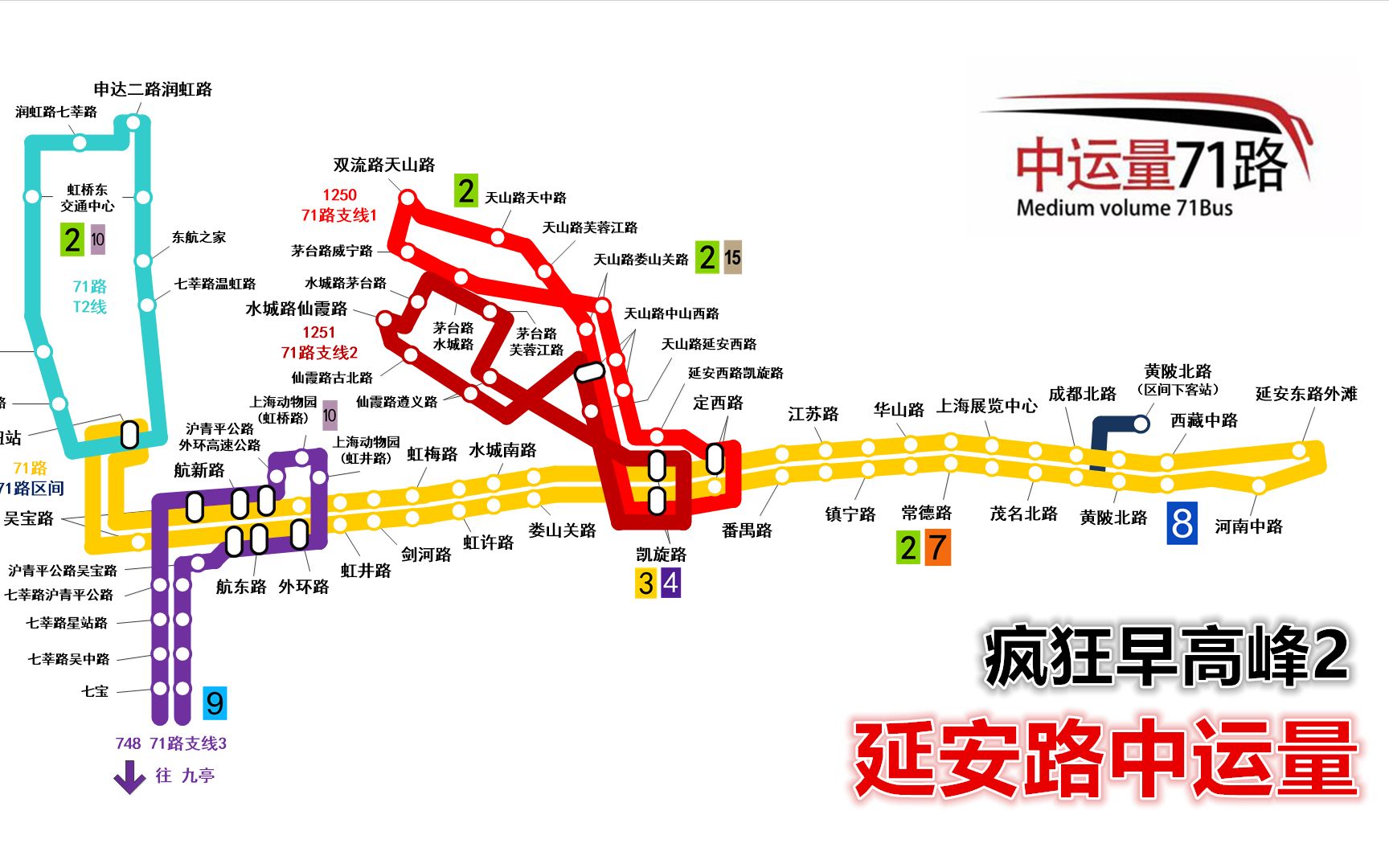 [图]【上海公交 疯狂早高峰2】 延安路中运量 71路系统 早高峰运行略图