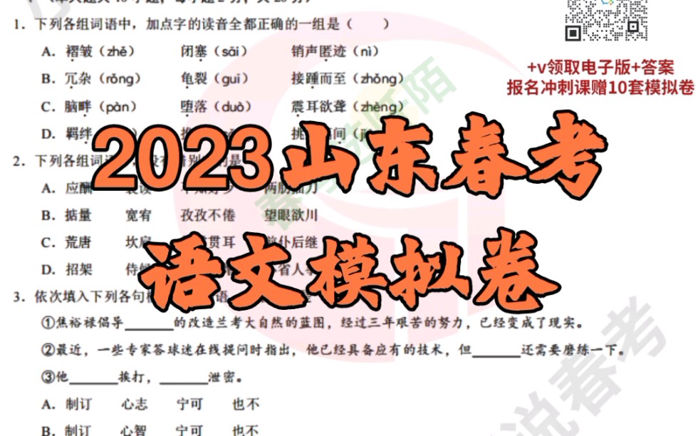 2023山东春考语文模拟卷哔哩哔哩bilibili