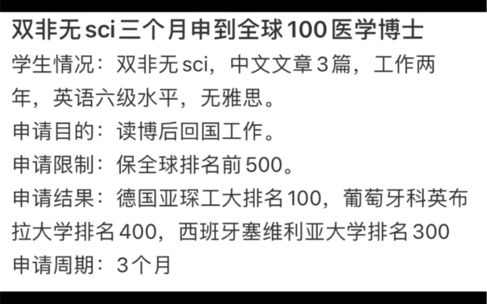 双非无sci三个月申到全球100医学博士#德国留学#德国医学博士#医生收入#博士申请#考博#医学博士#医学留学#哔哩哔哩bilibili