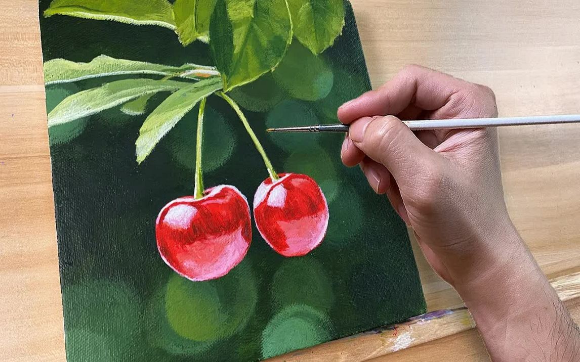 【丙烯画】【绘画教程】樱桃How to Paint Cherry Acrylic Painting Correa Art哔哩哔哩bilibili