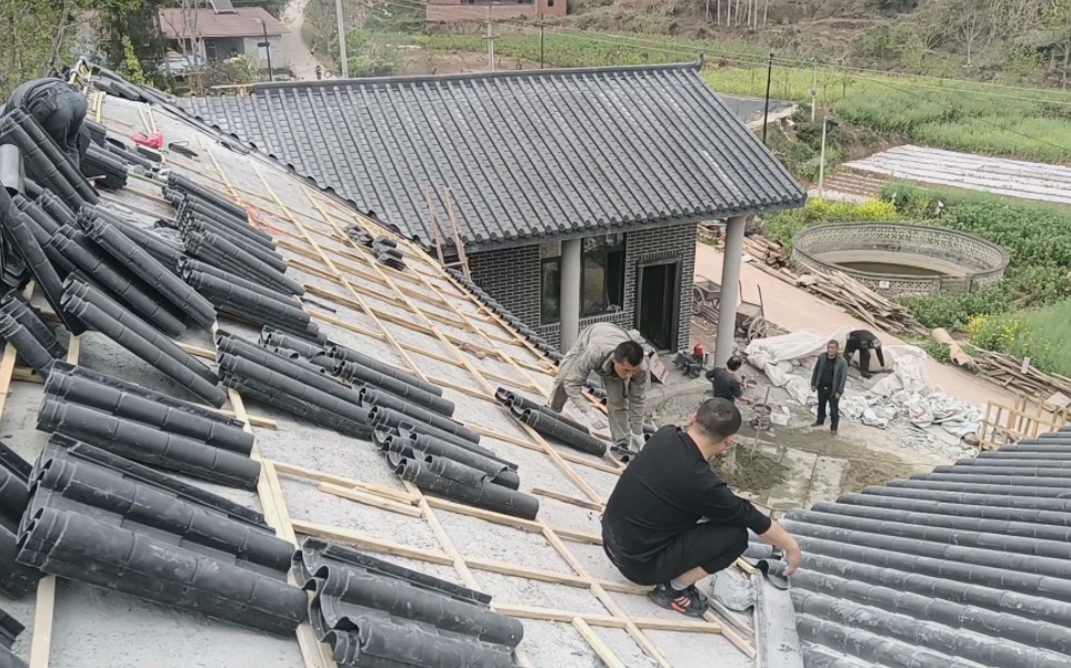 农村一层三合院瓦片,新中式仿古瓦安装简单又好看!