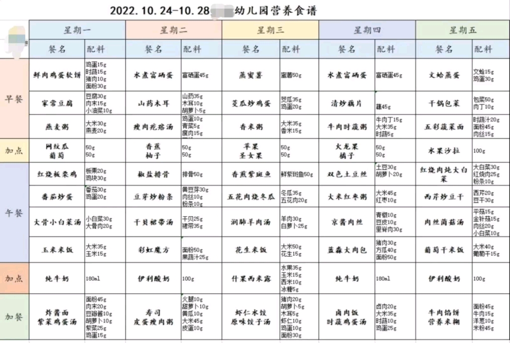 本周幼儿园食谱新鲜出炉,非常不错,中午三个菜,小朋友吃到饱#智美踏秋行 #创客行动哔哩哔哩bilibili