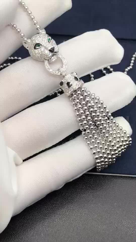 卡地亚流苏豹子头项链定制【世纪珠宝定制】