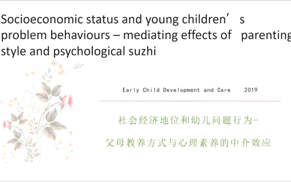 文献汇报《Socioeconomic status and young children's problem behaviours》哔哩哔哩bilibili