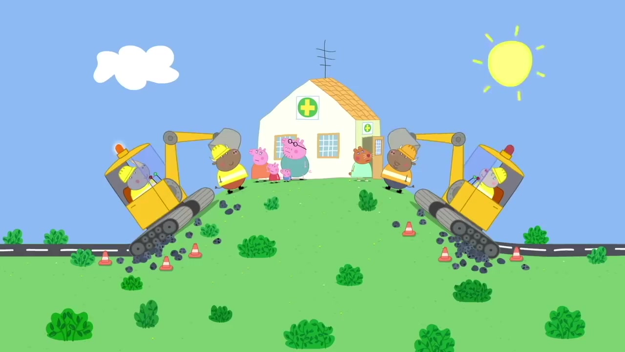 [图]小猪佩奇 修新路 原创中英字幕 Peppa pig new road 公牛先生要修一条新路, 但是仓鼠兽医的宠物医院挡在了路中间，佩奇和大家一起想办法