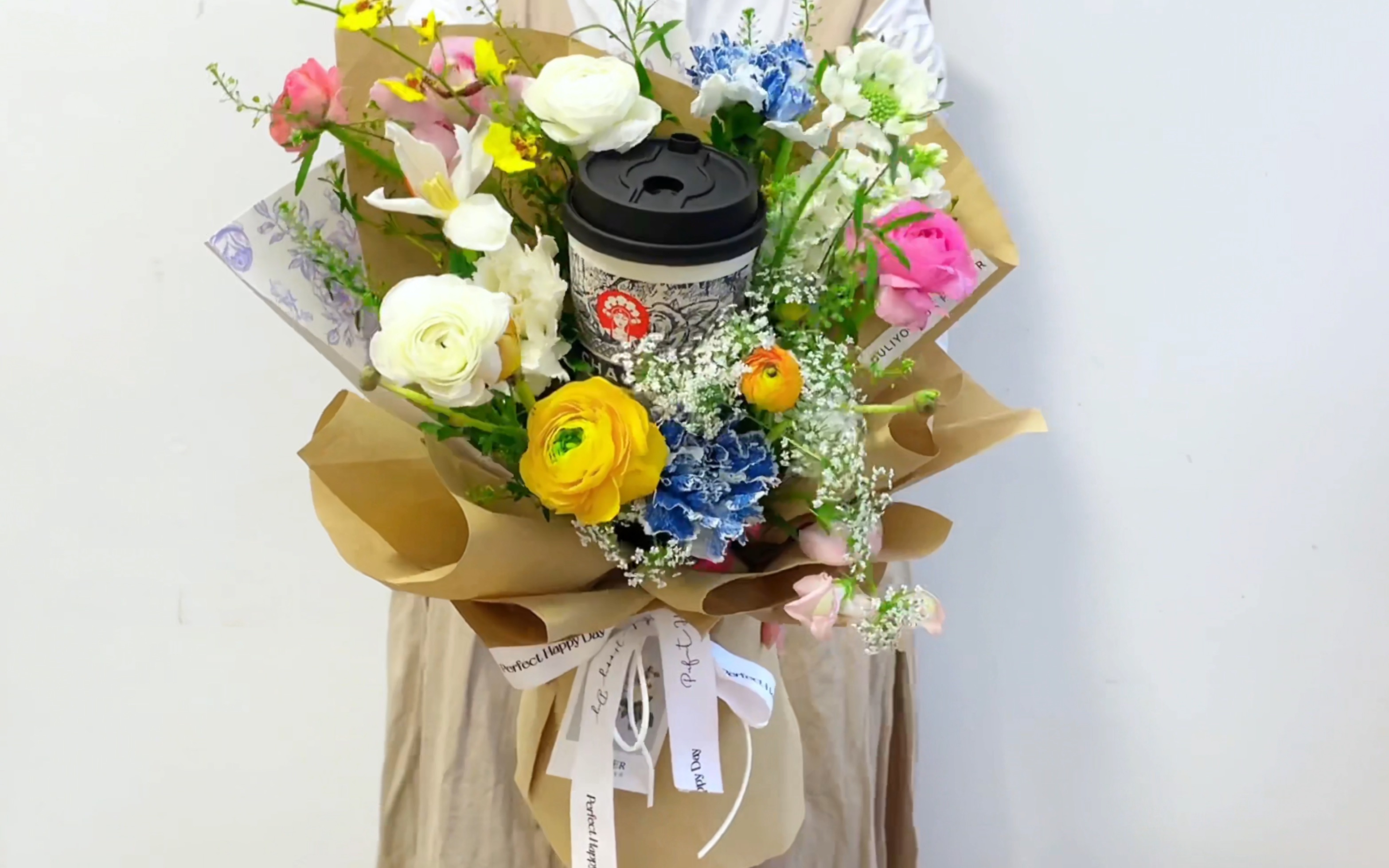 "给微苦的生活加点甜"奶茶花束包装教程