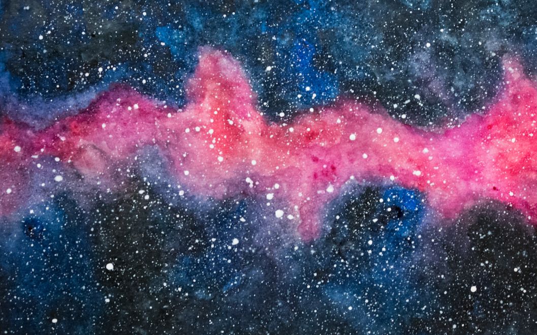 小桌子上的水彩星空粉银河绘画过程