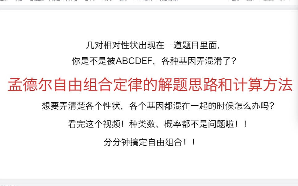 题型分析!高考高中生物必修二遗传与进化:孟德尔自由组合定律的解题思路+计算方法+基本题型的解题规律(如封面)哔哩哔哩bilibili