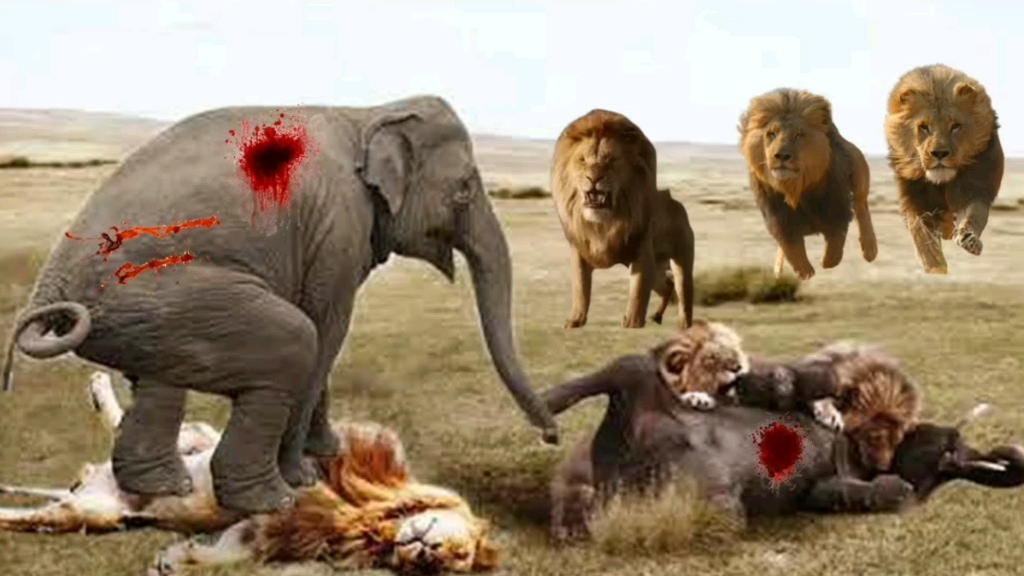 大象踩死狮子图片