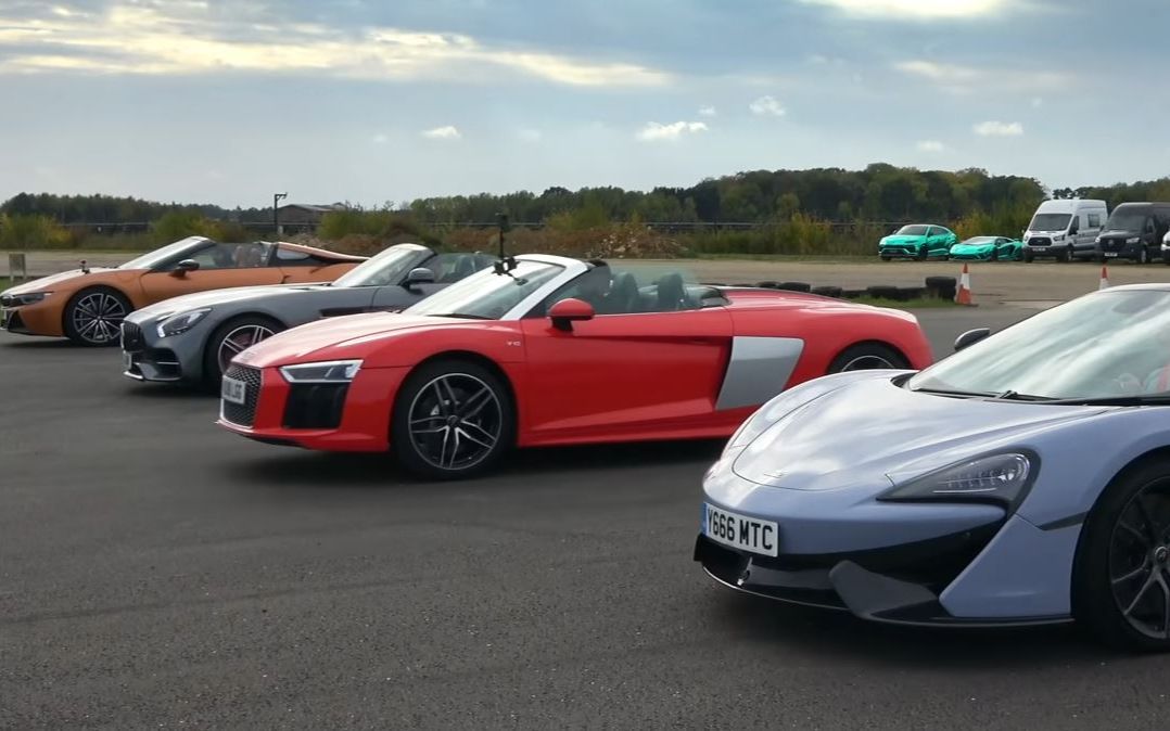 跑车界全明星阵容:奔驰amg gt c vs 奥迪r8 vs 迈凯伦570s vs 宝马i8