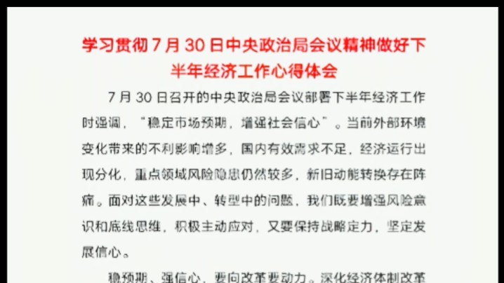 学习贯彻7月30日中央政治局会议精神做好下半年经济工作心得体会