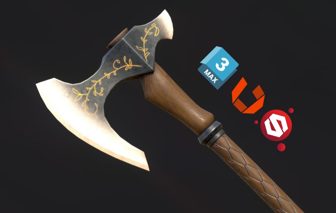 次世代pbr全流程建模讲解,维京战斧模型制作,低模布线卡线,模型uv拆分