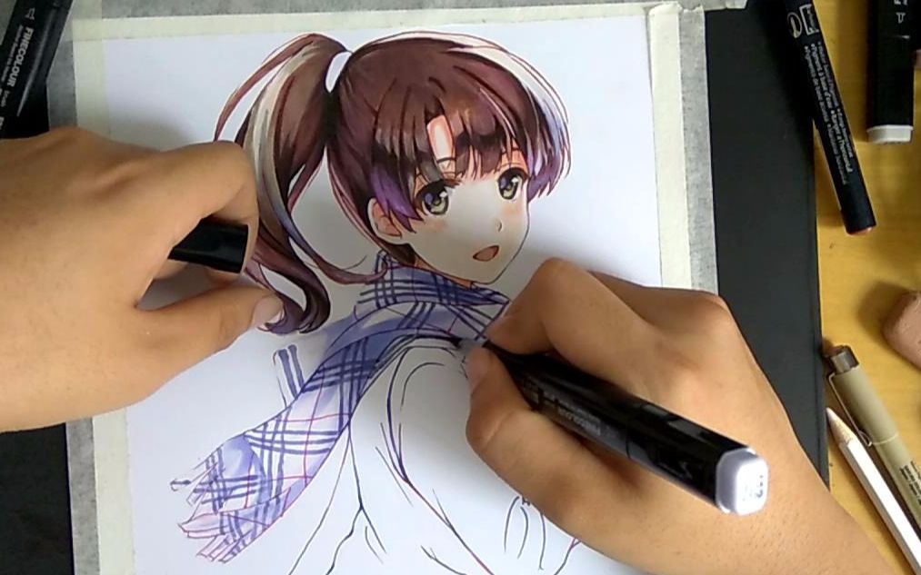 马克笔手绘路人女主一只长发的圣人惠