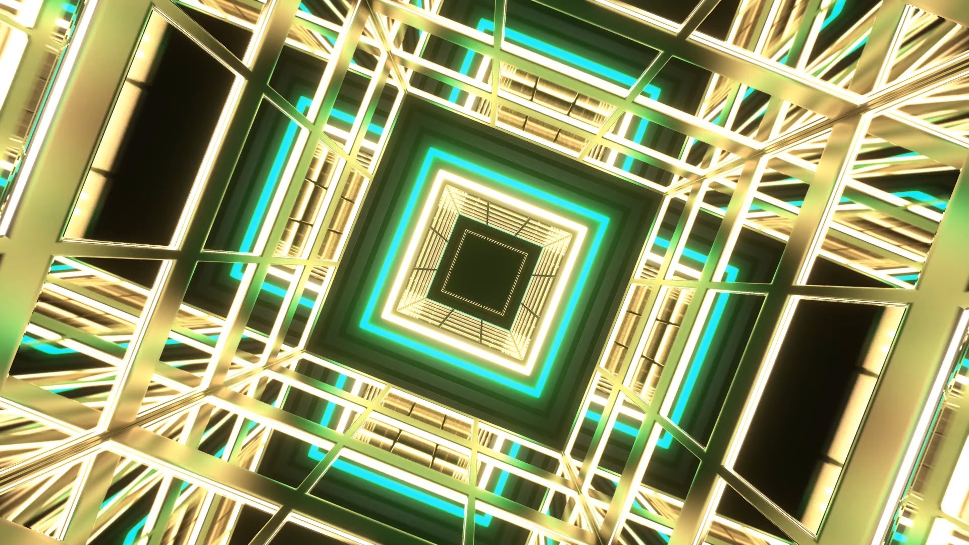 4K 青蓝黄调方块频闪灯光隧道背景 VJ 循环素材