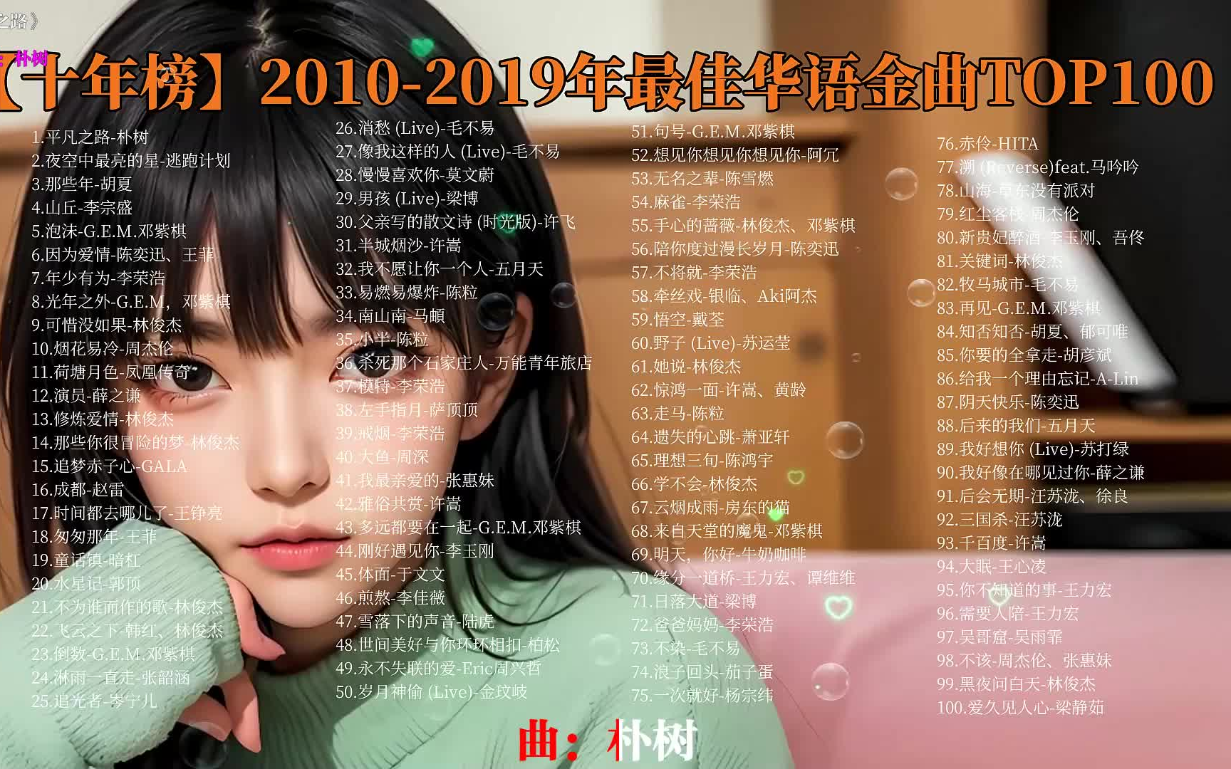 [图]【2010-2019年】十年中最火的华语金曲100首合集（分P播放 带歌词）无损音质