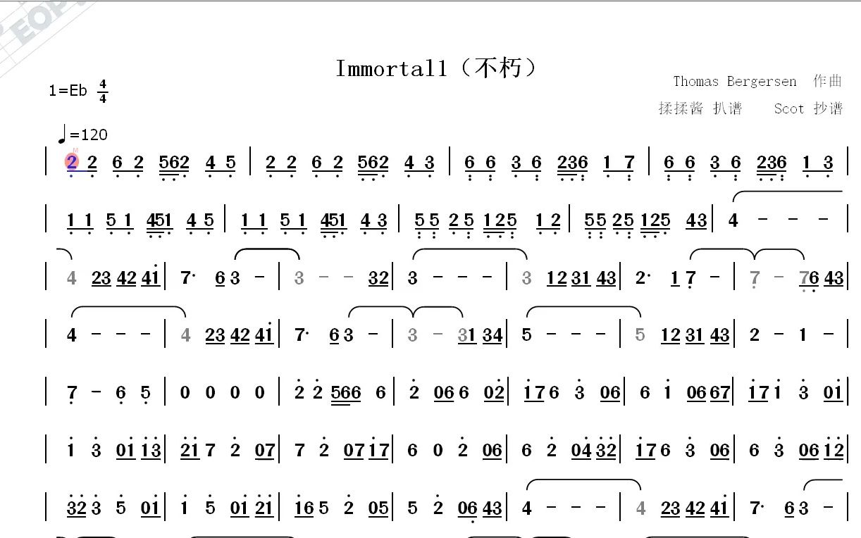 [图]【史诗级纯音乐】--Immortal（Thomas Bergersen制作）--动态简谱