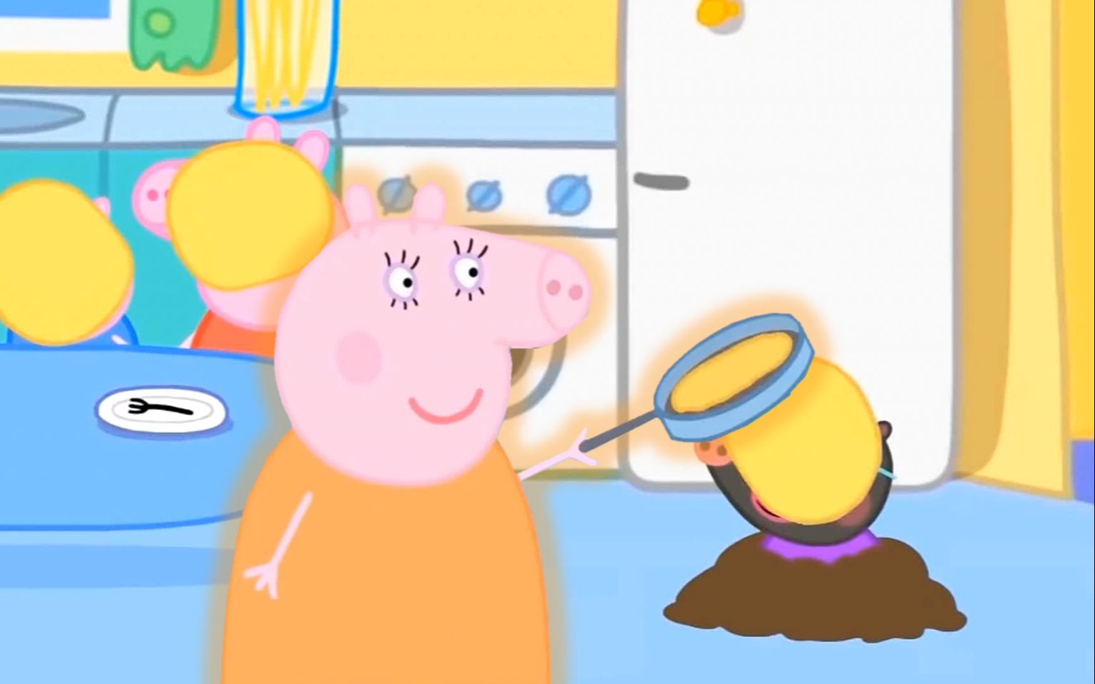 猪妈妈摊煎饼失控啦,小猪佩奇儿童绘画