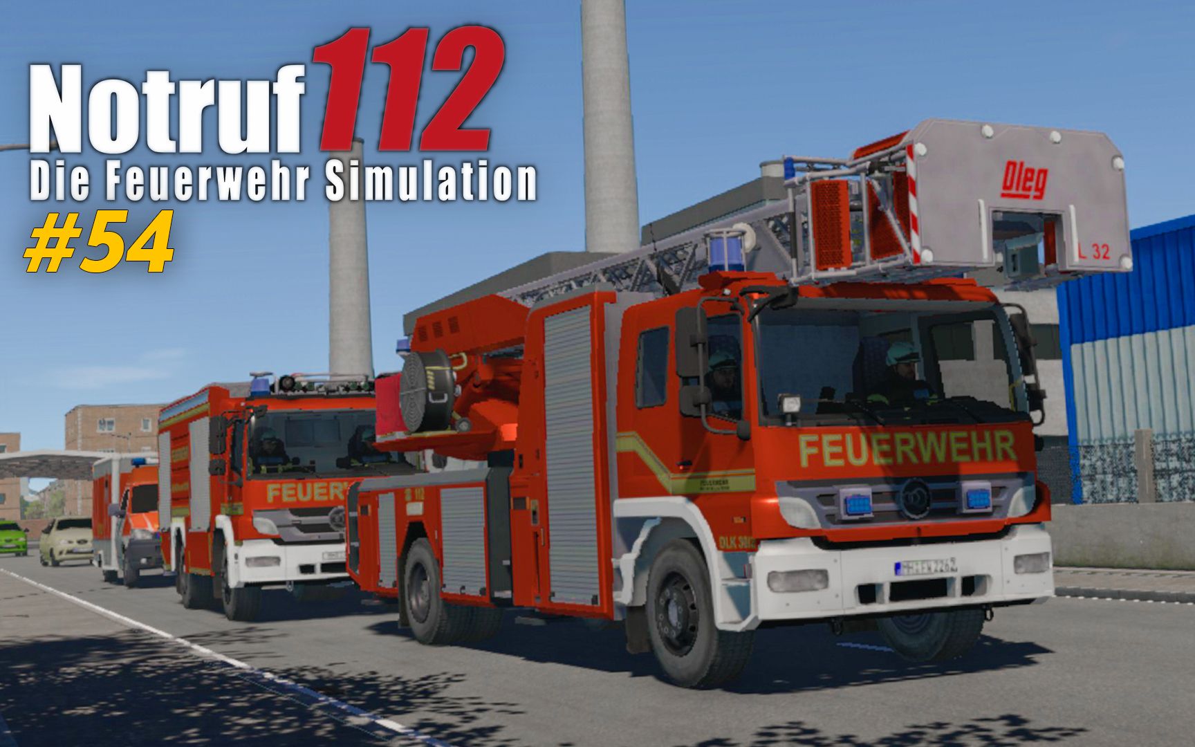 紧急呼叫11254卡车货物失火驾驶云梯车执行灭火任务notruf112