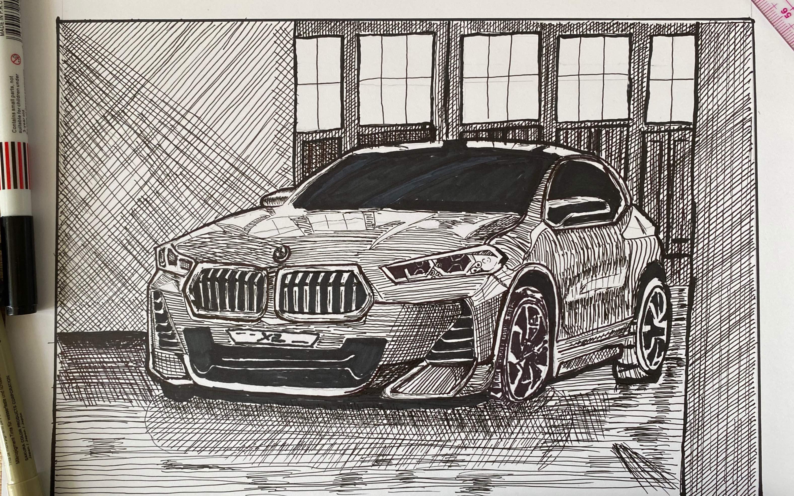 针管笔手绘61宝马x2