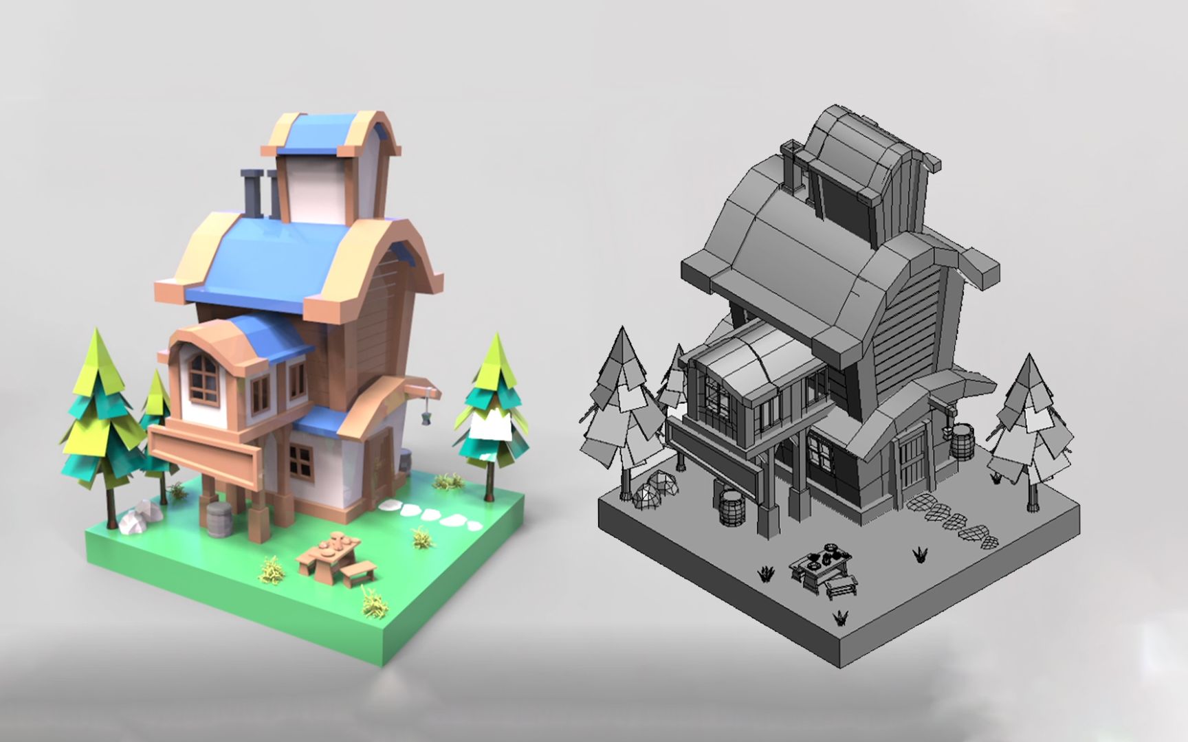 【3dmax】卡通风格低模场景制作,沉浸在box一叠一拉的快感当中