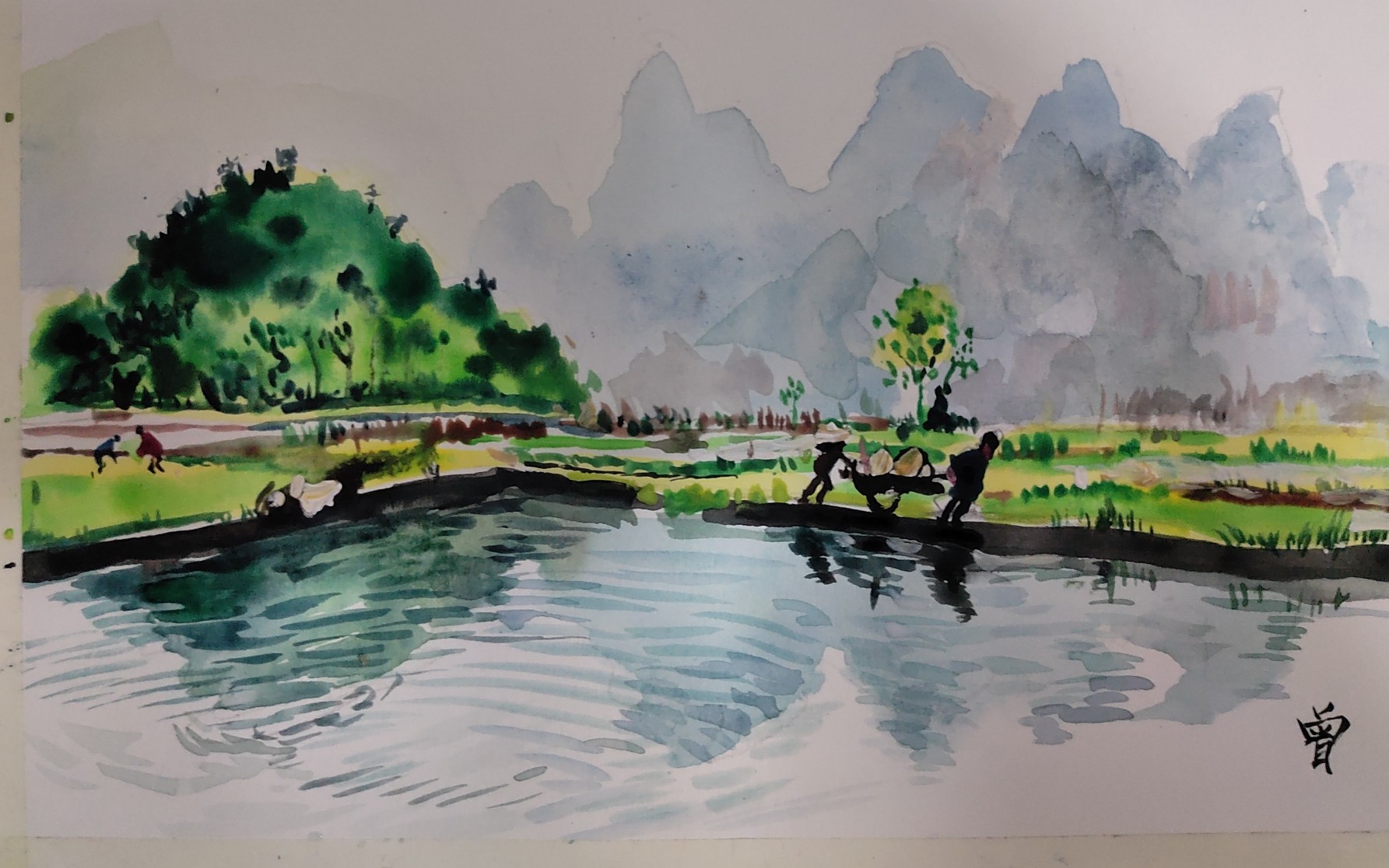 水彩画山水