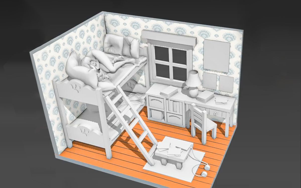 3dmax场景建模,基础女生卧室场景建筑教学,新手入门必看教程