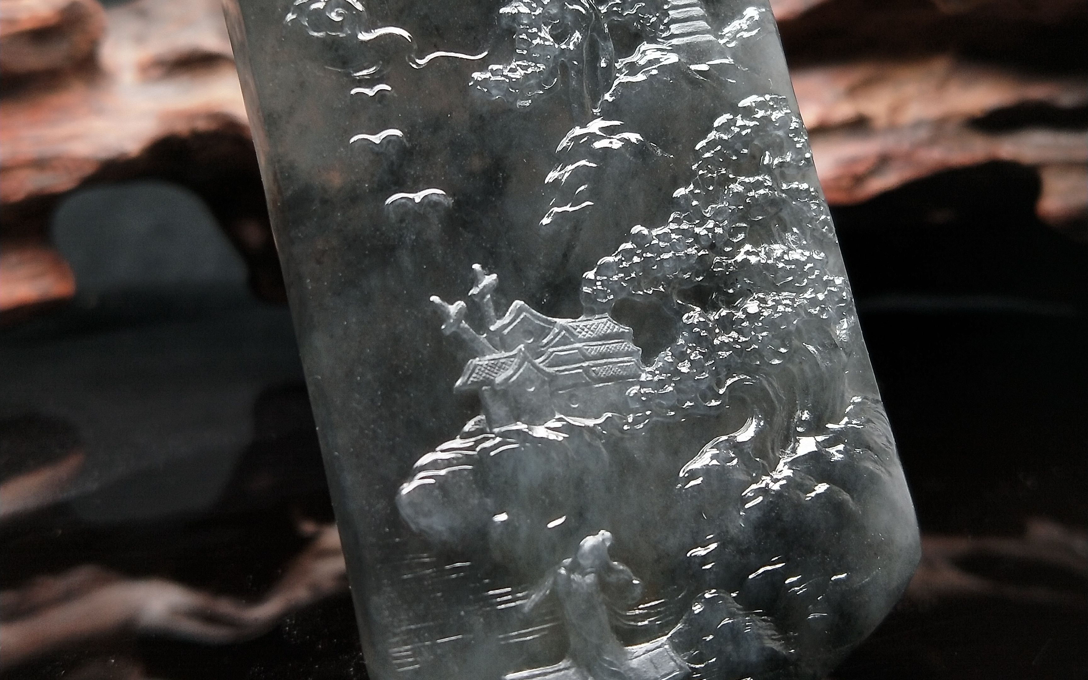 翡翠玛瑙底冰乌鸡山水牌起货效果