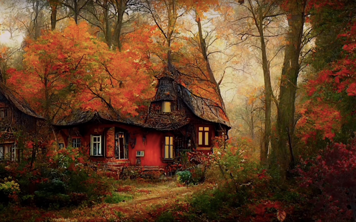 [1h] 你在度假小屋享受秋天 | 风吹过森林 松脆的落叶