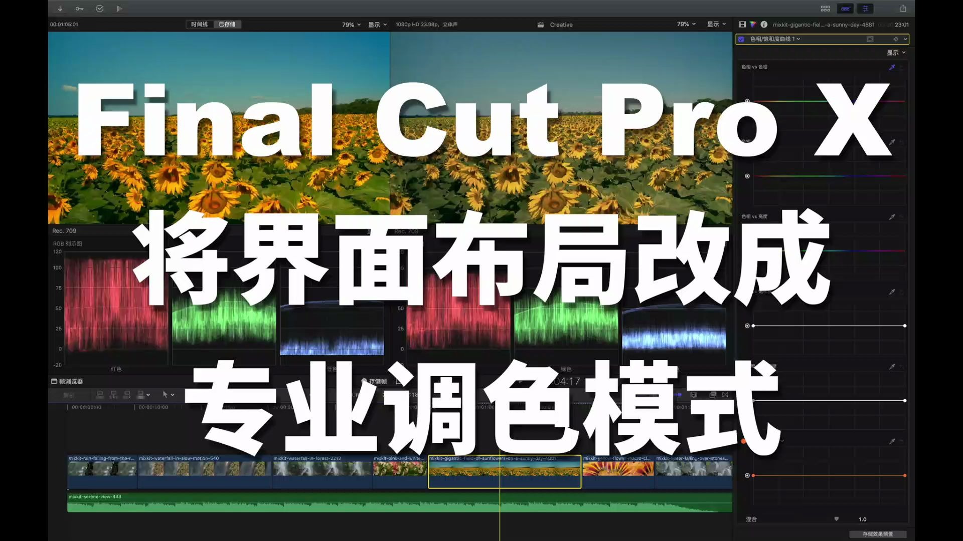 一分钟学剪辑之将fcpx的界面布局成专业调色模式