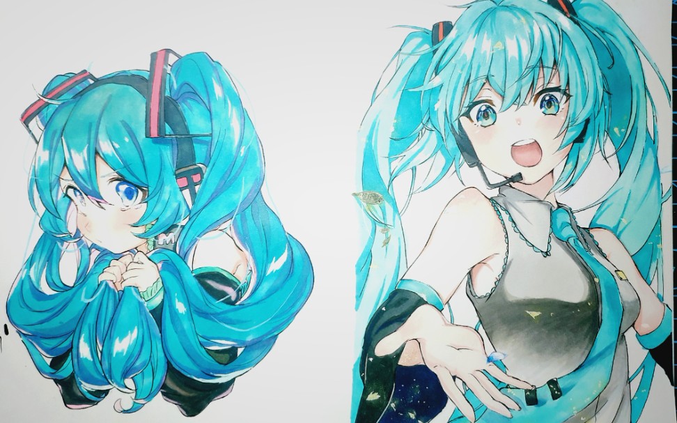 【马克笔手绘】双倍的miku,双倍的快乐!