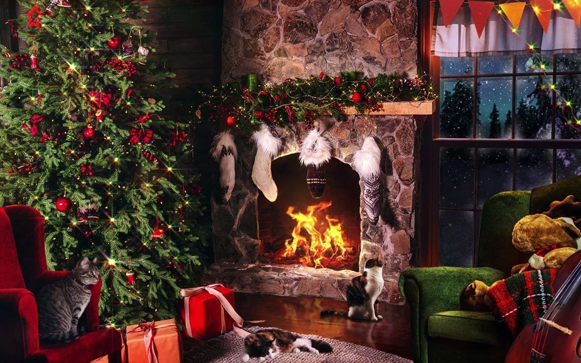 [图]Cozy Christmas Ambience with Christmas Carol Jazz, Crackling Fireplace Sounds fo