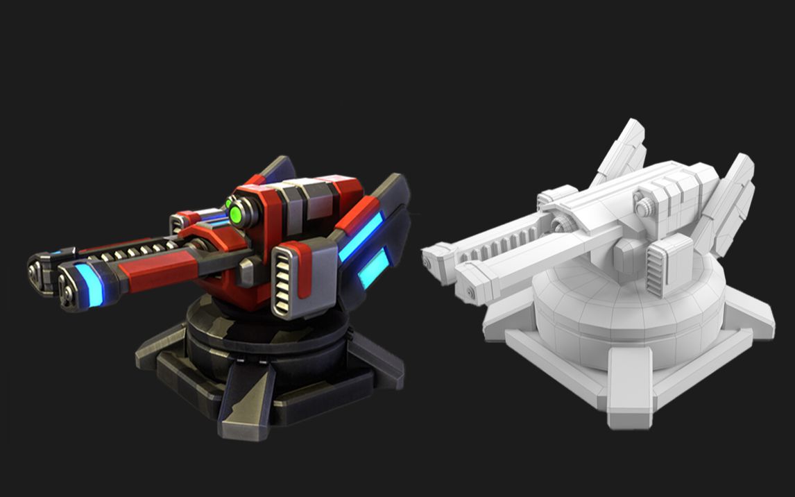 3dmax零基础武器炮台模型制作教学 一节课掌握模型的布线精髓