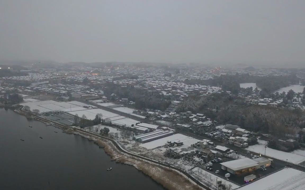 超清日本漫步雪后的千叶县我孙子市航拍20192