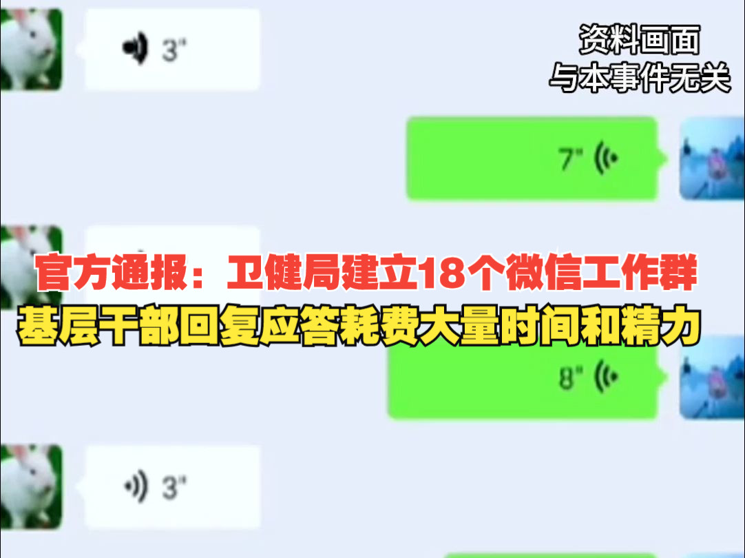 官方通报:卫健局建立18个微信工作群,群人数最多的达358人,基层干部回复应答耗费大量时间和精力哔哩哔哩bilibili