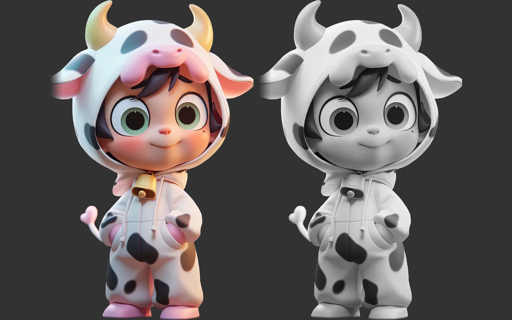 【zbrush雕刻】次世代q版手办小奶牛建模,0基础手办必学课程,三