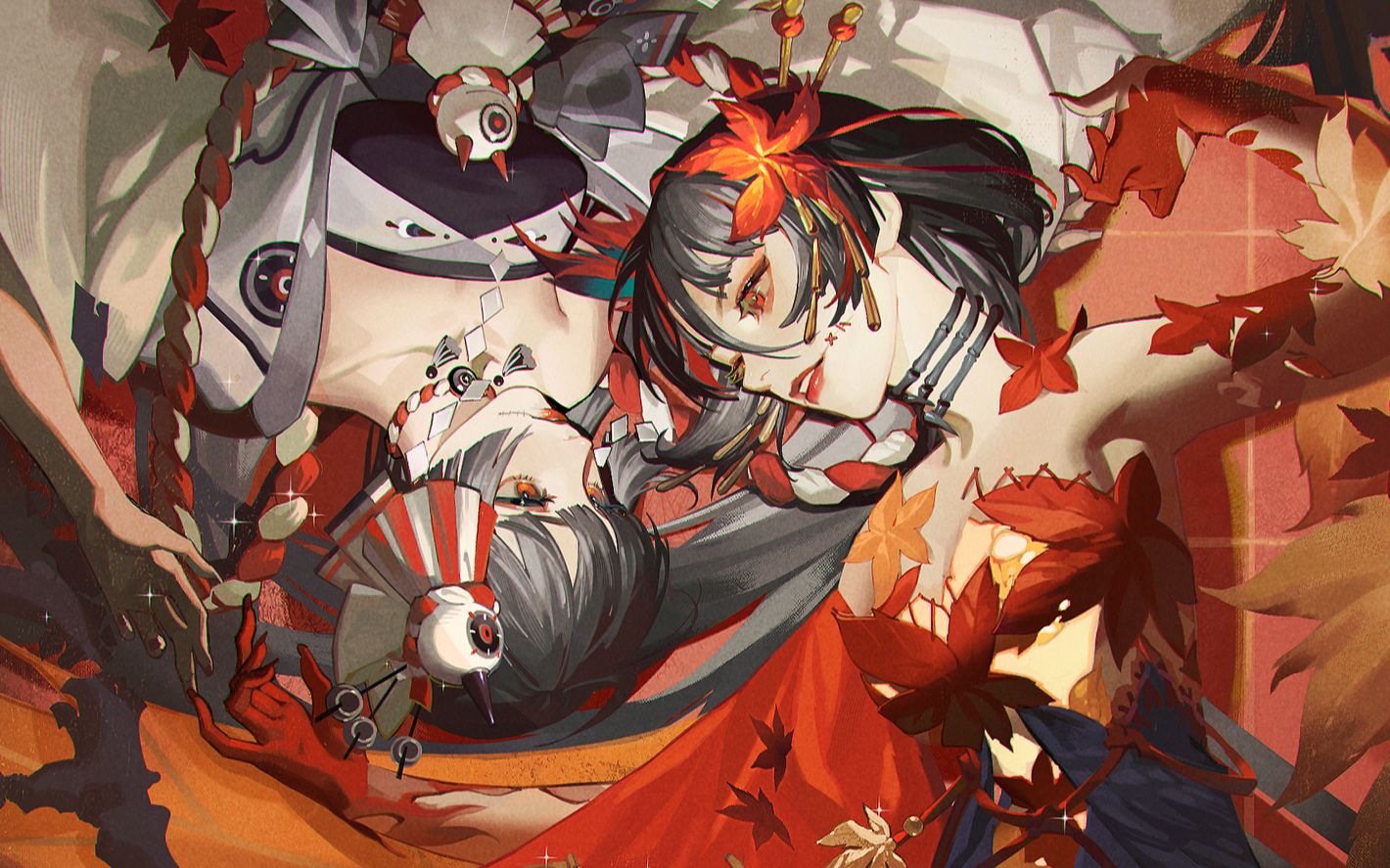 【绘画过程】靓女贴贴,sp心狩红叶鬼女绘画过程