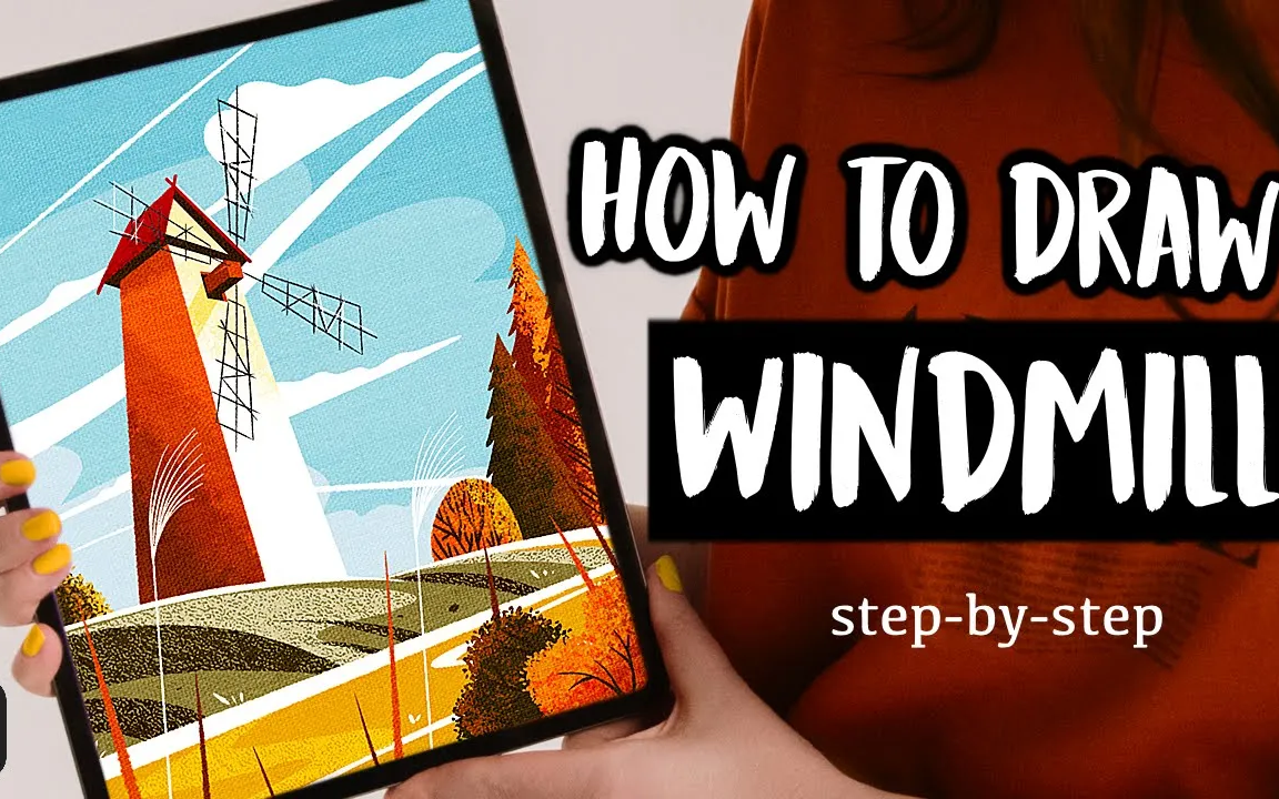 【procreate】新手级教程 手把手一步步教你画风车磨坊风景插画绘制