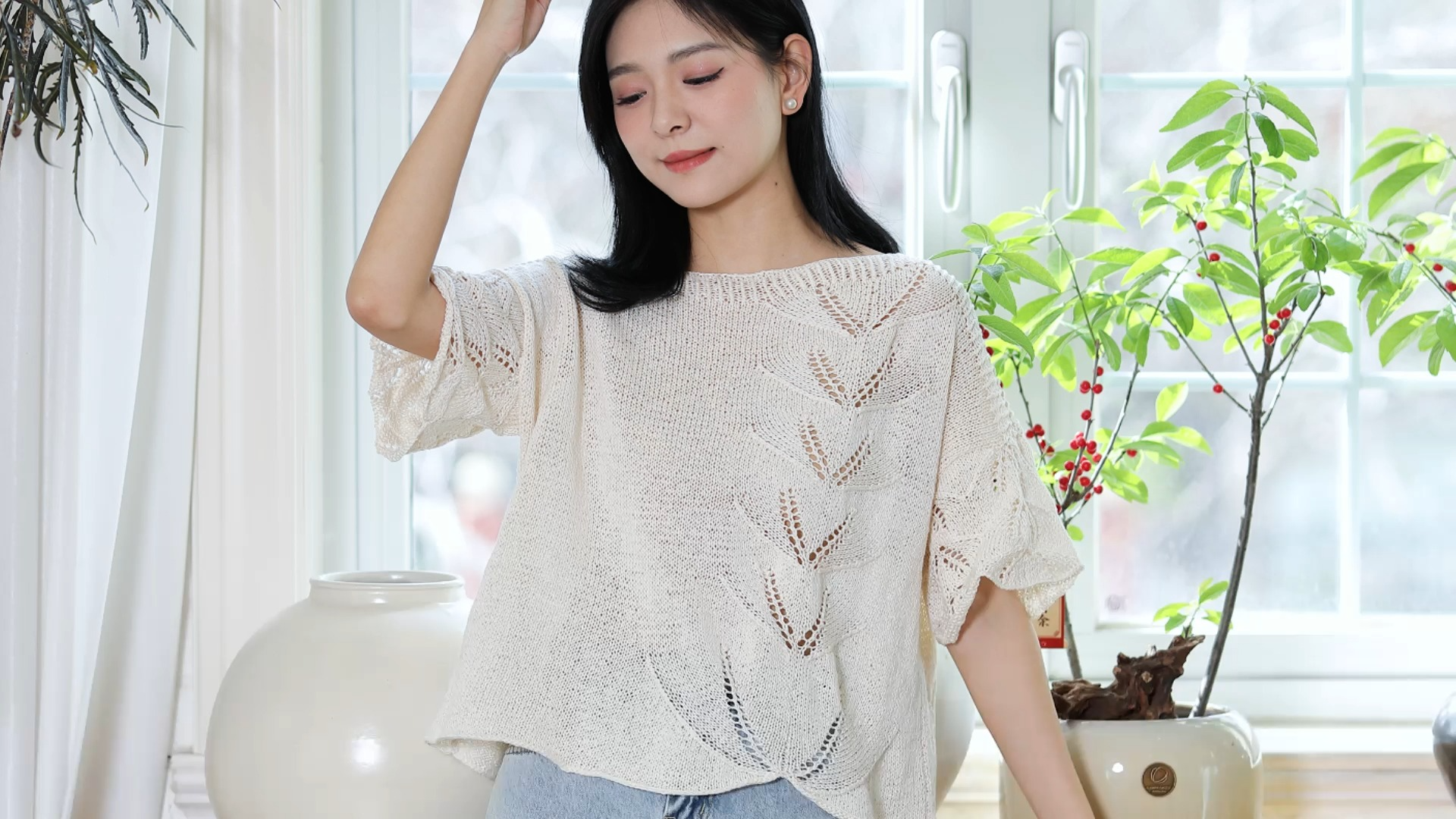 毛儿手作【第838期】扶风 扁带线镂空叶子花短袖棒针编织教程